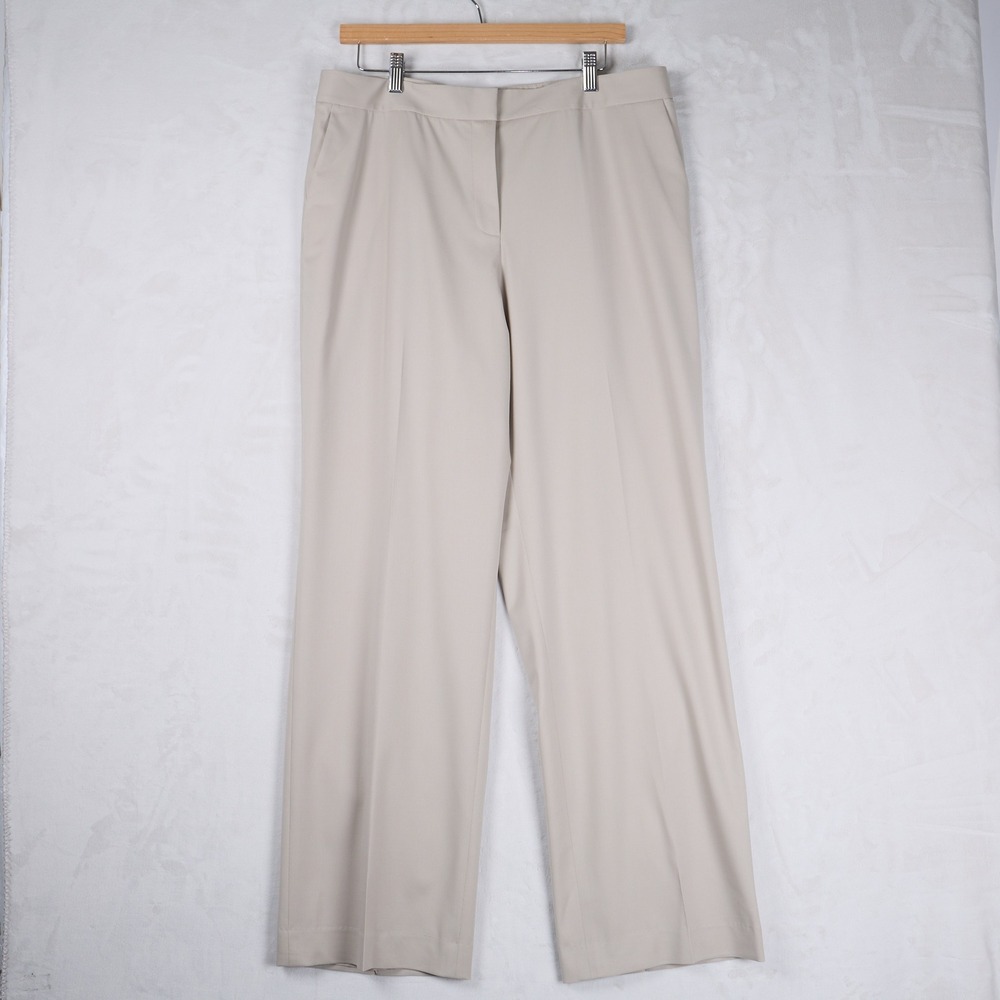 Lafayette 148 New York Beige Wool Blend Wide Leg Dress Pants Trousers Womens 12 - Picture 2 of 10